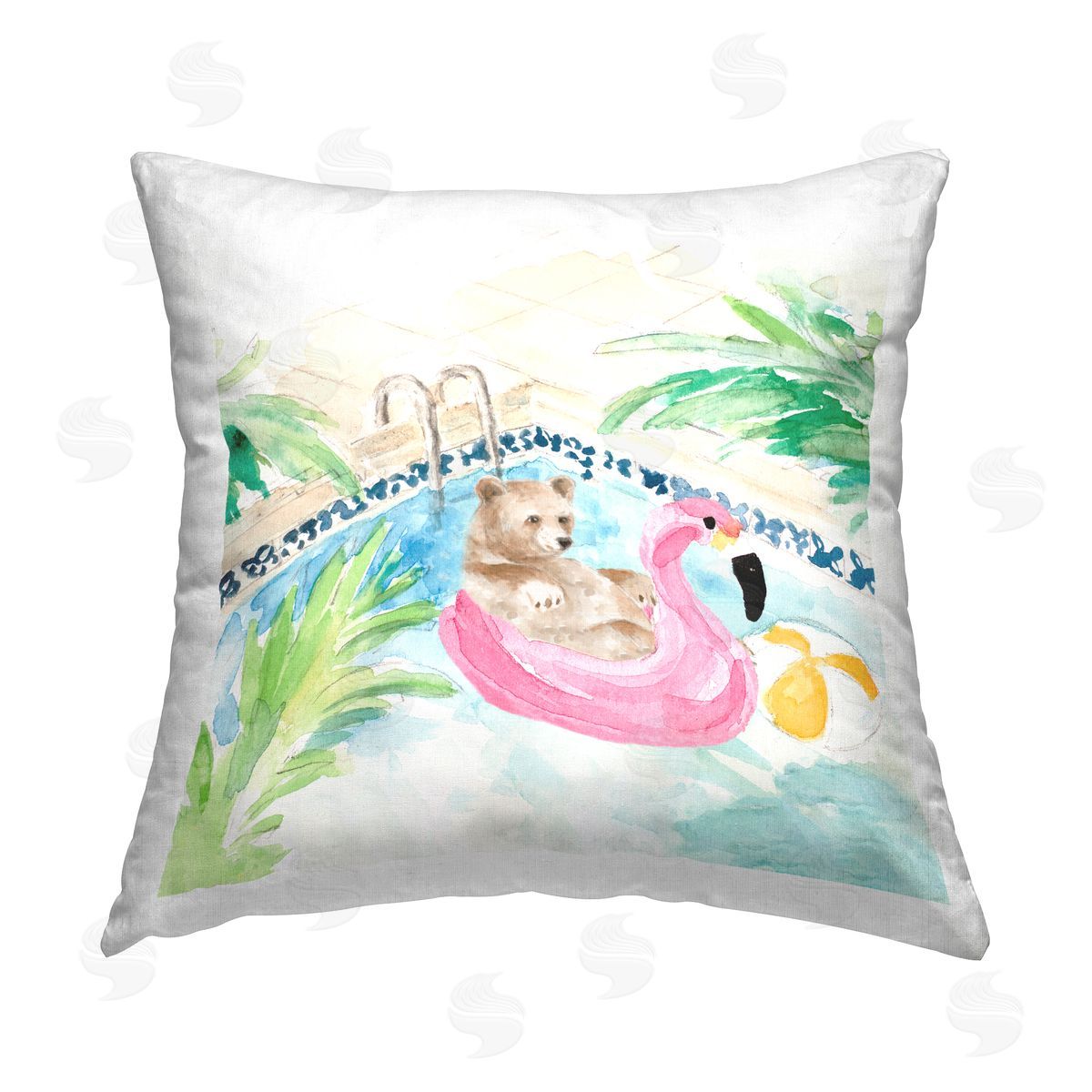 Bear Swimming Pool Summertime Decorative Printed Pillow, Home Decor by Lanie Loreth