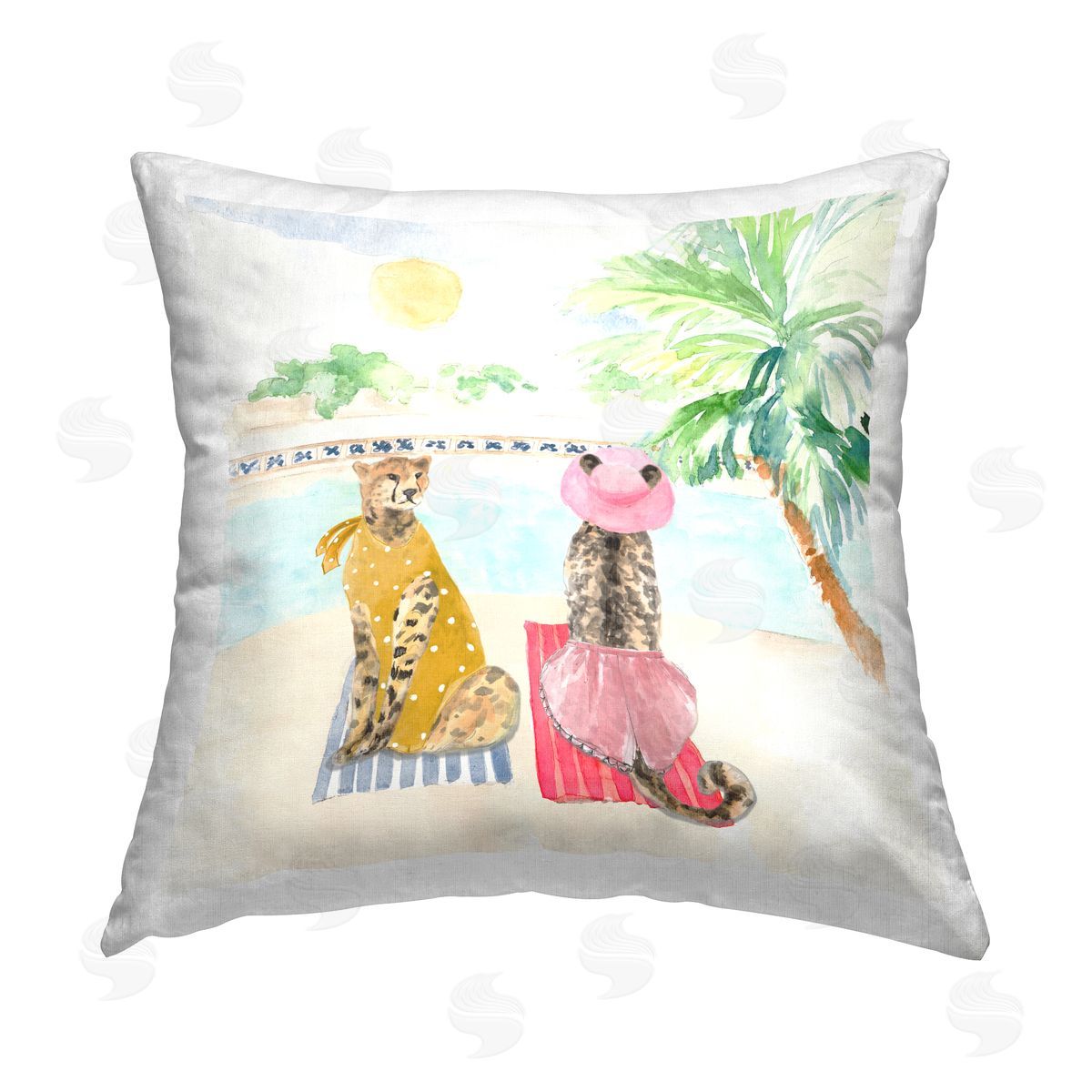 Poolside Leopard Tropical Vacation Decorative Printed Pillow, Home Decor by Lanie Loreth