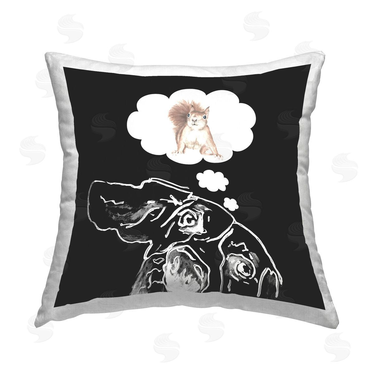 Dog Dreaming Squirrel Funny Decorative Printed Pillow, Home Decor by Patricia Pinto