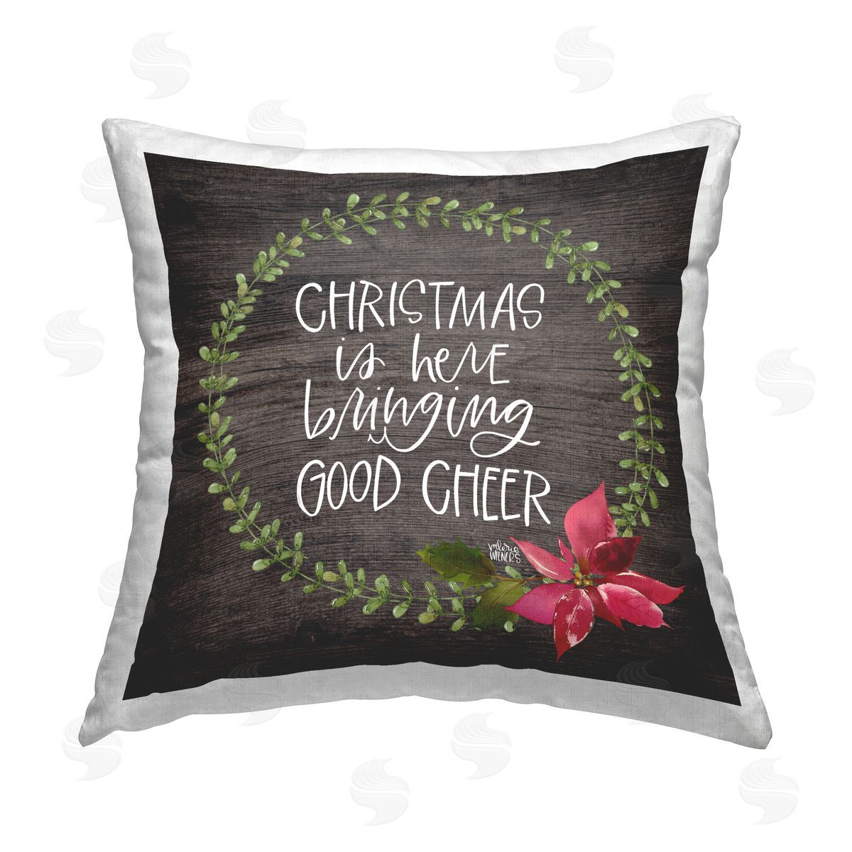 Christmas Bringing Good Cheer Poinsettia Decorative Printed Pillow, Home Decor by Valerie Weiners