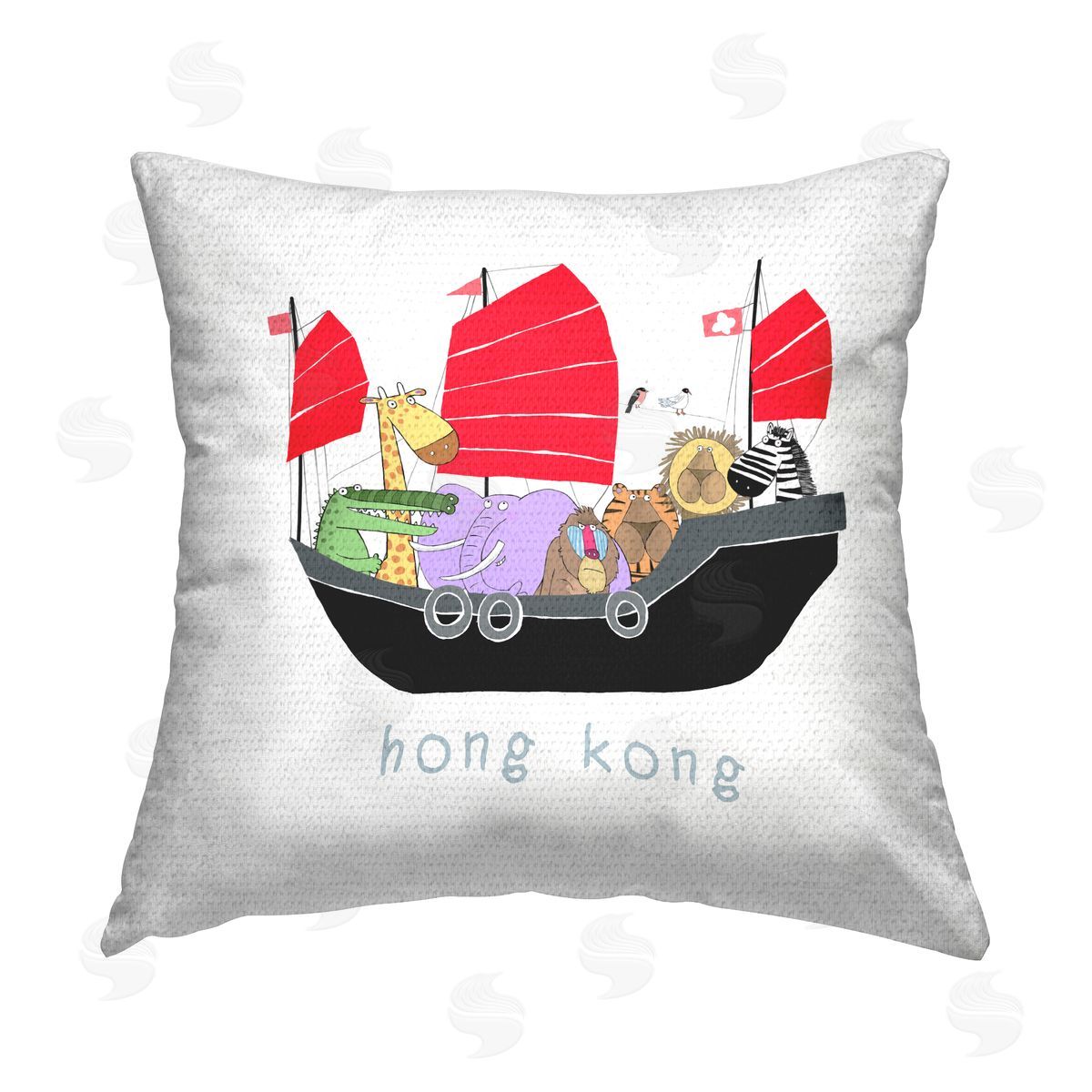 Hong Kong Wildlife Animals Boat Outdoor Printed Pillow, Home Decor by Carla Daly