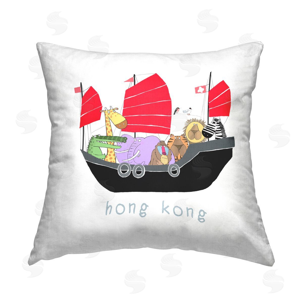 Hong Kong Wildlife Animals Boat Decorative Printed Pillow, Home Decor by Carla Daly