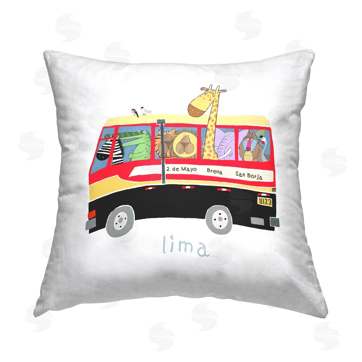 Lima Travel Bus Fun Animals Decorative Printed Pillow, Home Decor by Carla Daly
