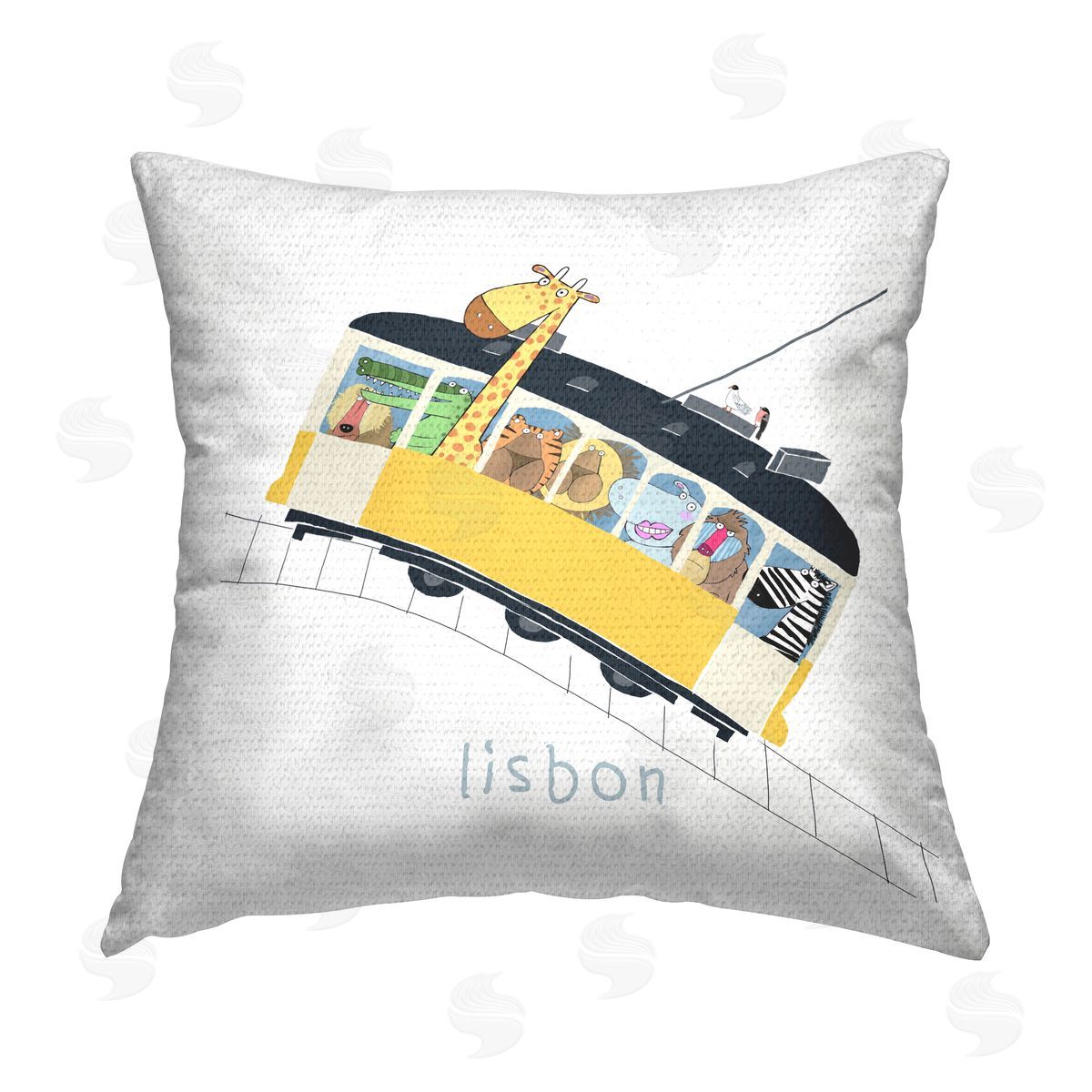 Lisbon Wildlife Bus Fun Animals Outdoor Printed Pillow, Home Decor by Carla Daly