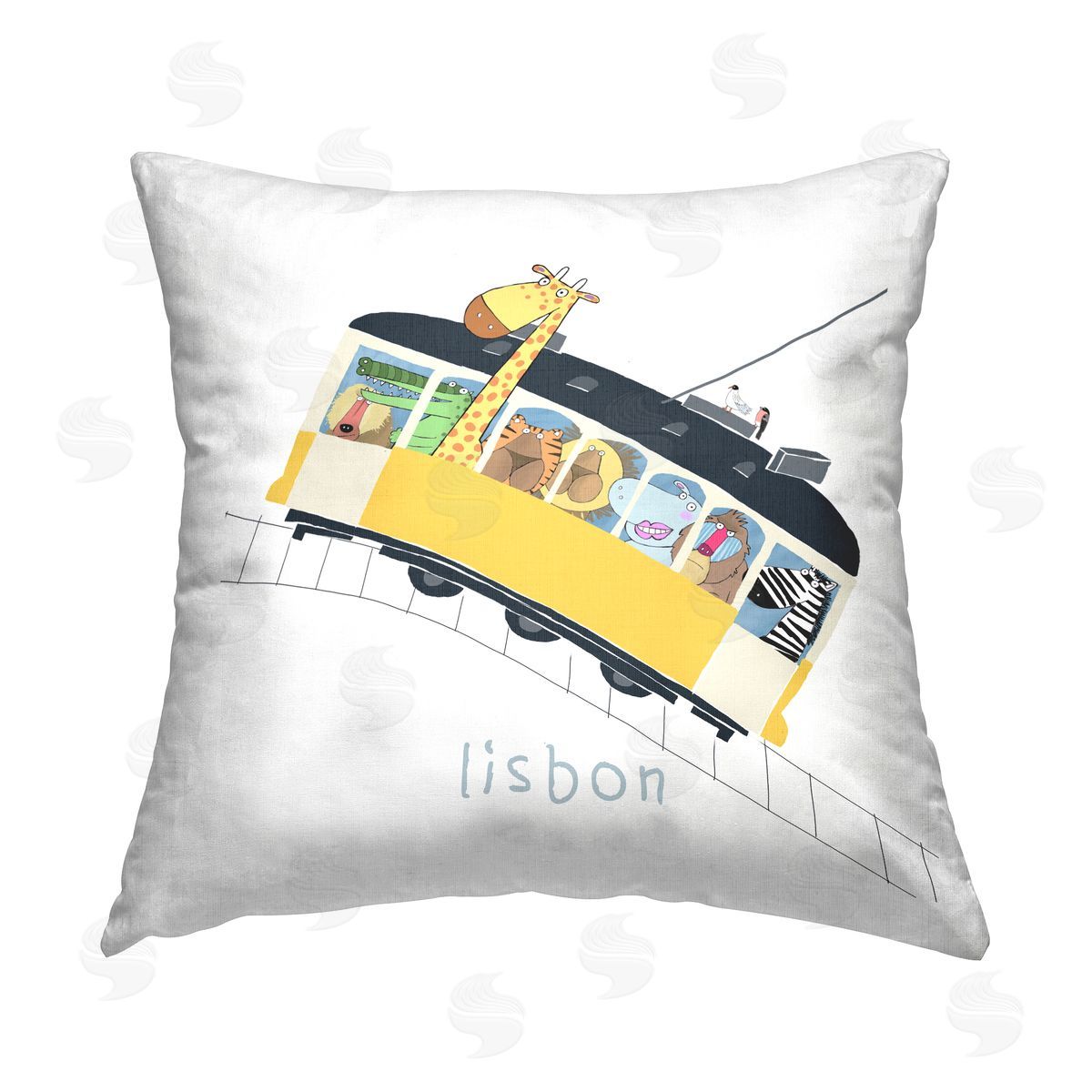 Lisbon Wildlife Bus Fun Animals Decorative Printed Pillow, Home Decor by Carla Daly