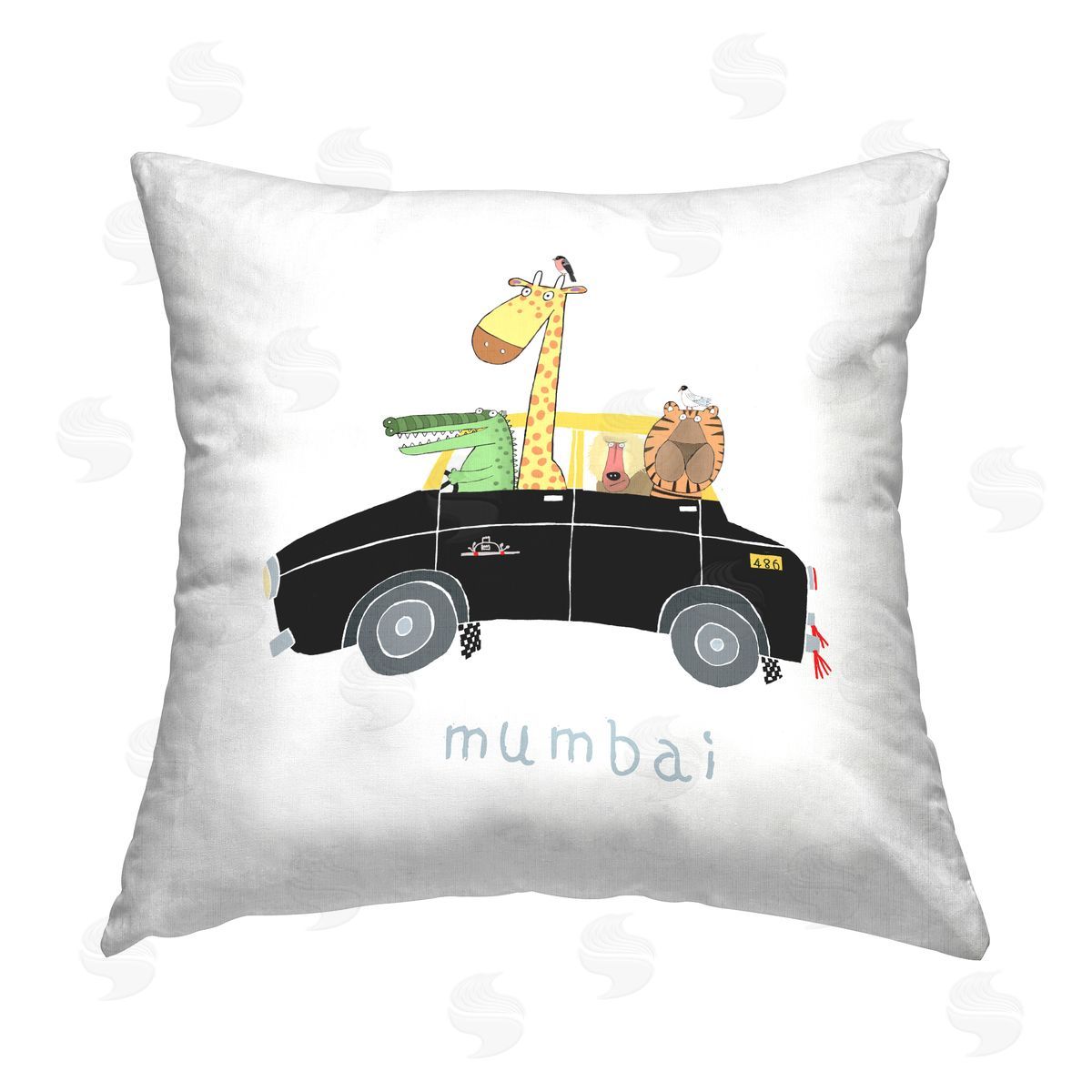 Mumbai Taxi Whimsical Animals Decorative Printed Pillow, Home Decor by Carla Daly