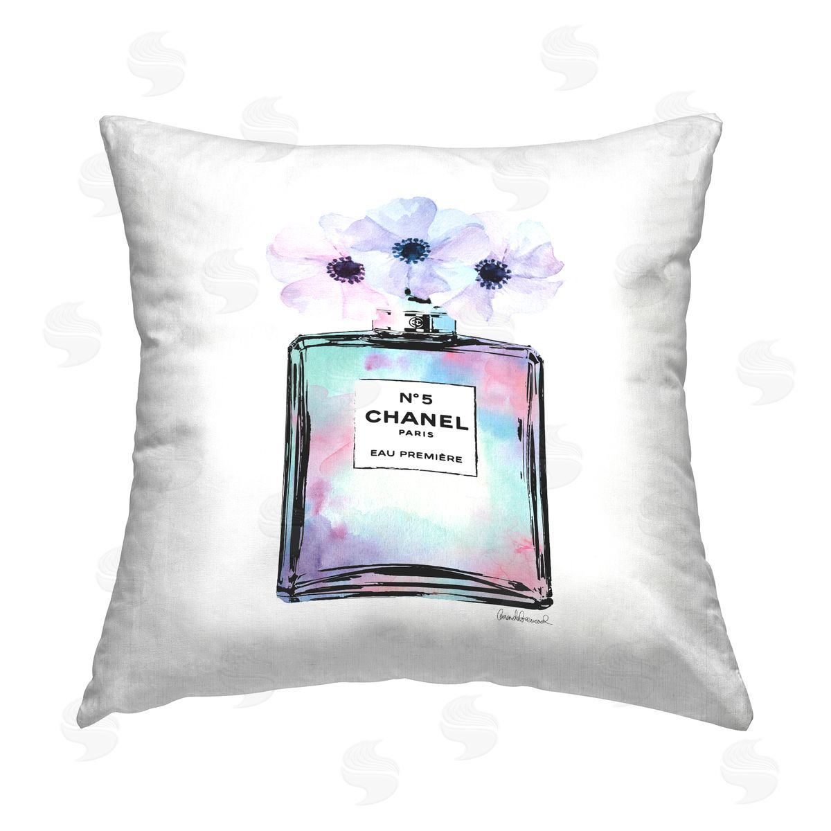 Pastel Perfume Bottle Floral Pastel Decorative Printed Pillow, Home Decor by Amanda Greenwood