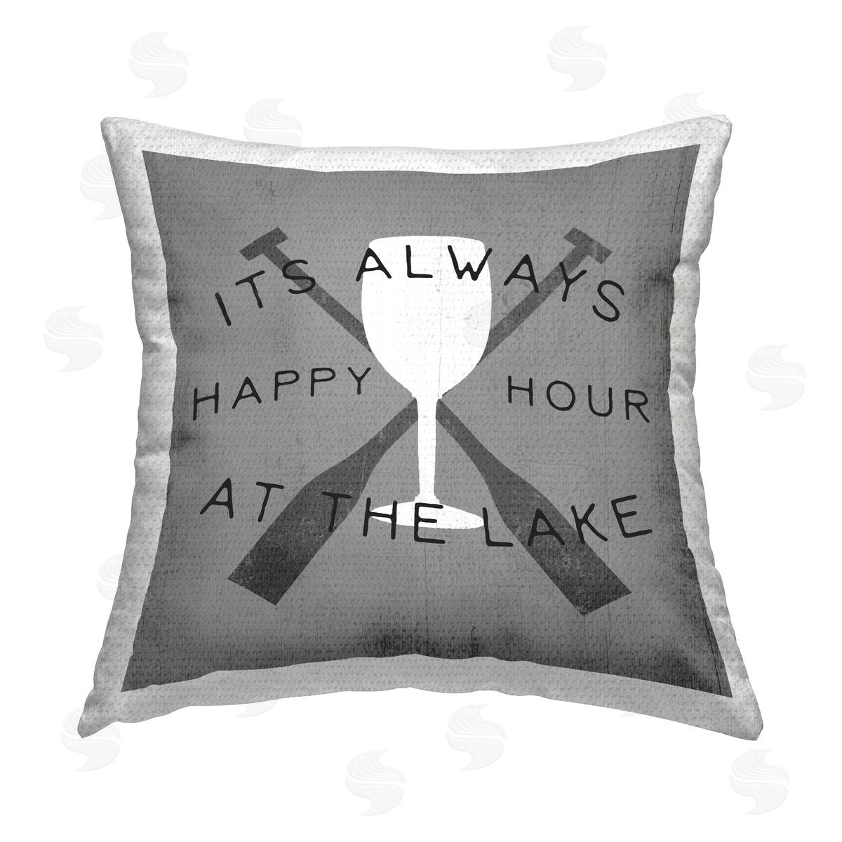 Happy Hour At Lake Wine Glass Outdoor Printed Pillow, Home Decor by Stupell Studio