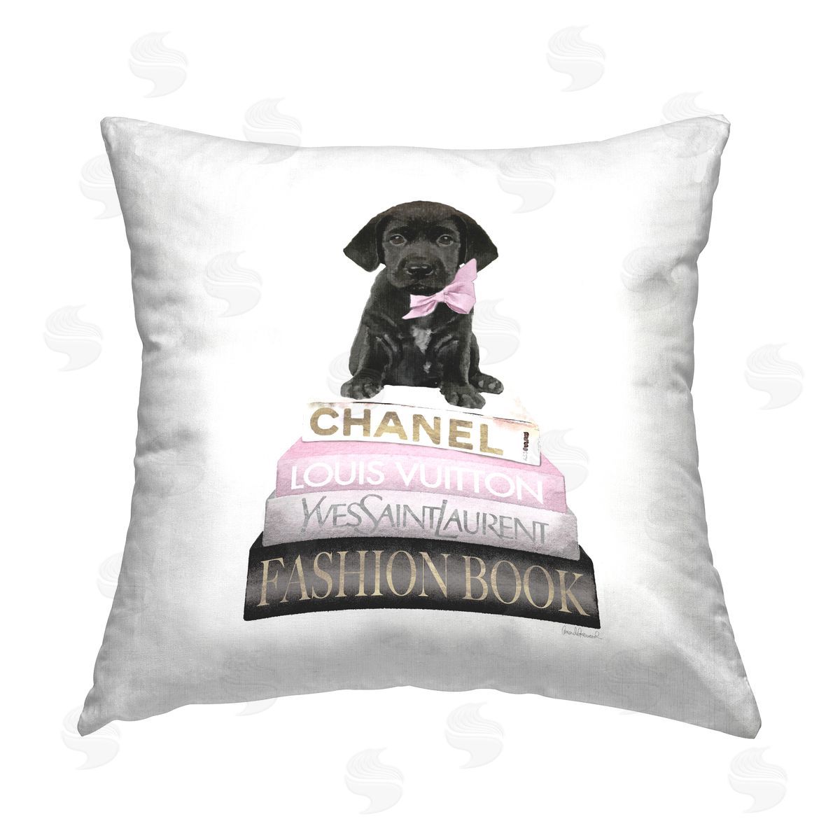 Black Lab Puppy Pastel Glam Books Decorative Printed Pillow, Home Decor by Amanda Greenwood