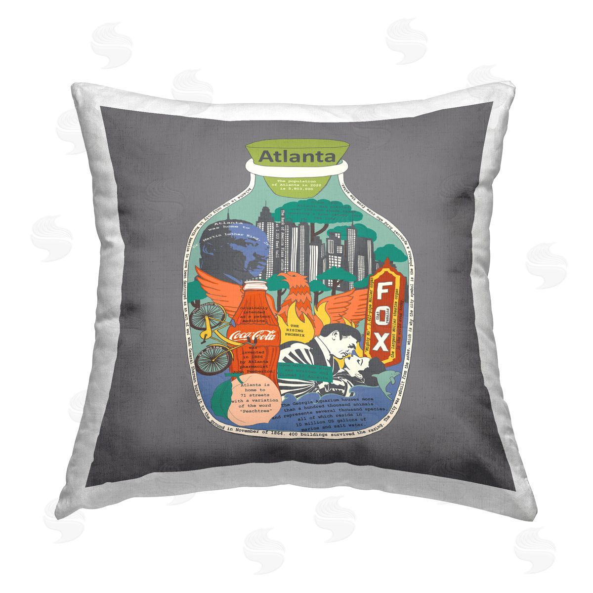 Atlanta Landmarks Educational Facts Decorative Printed Pillow, Home Decor by Sangita Bachelet