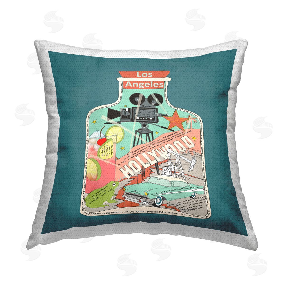Los Angeles Hollywood Landmarks Outdoor Printed Pillow, Home Decor by Sangita Bachelet