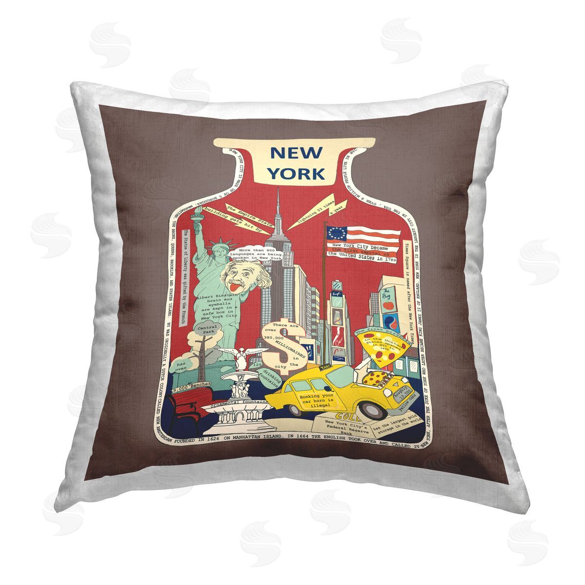 New York City Urban Landmark Facts Decorative Printed Pillow, Home Decor by Sangita Bachelet