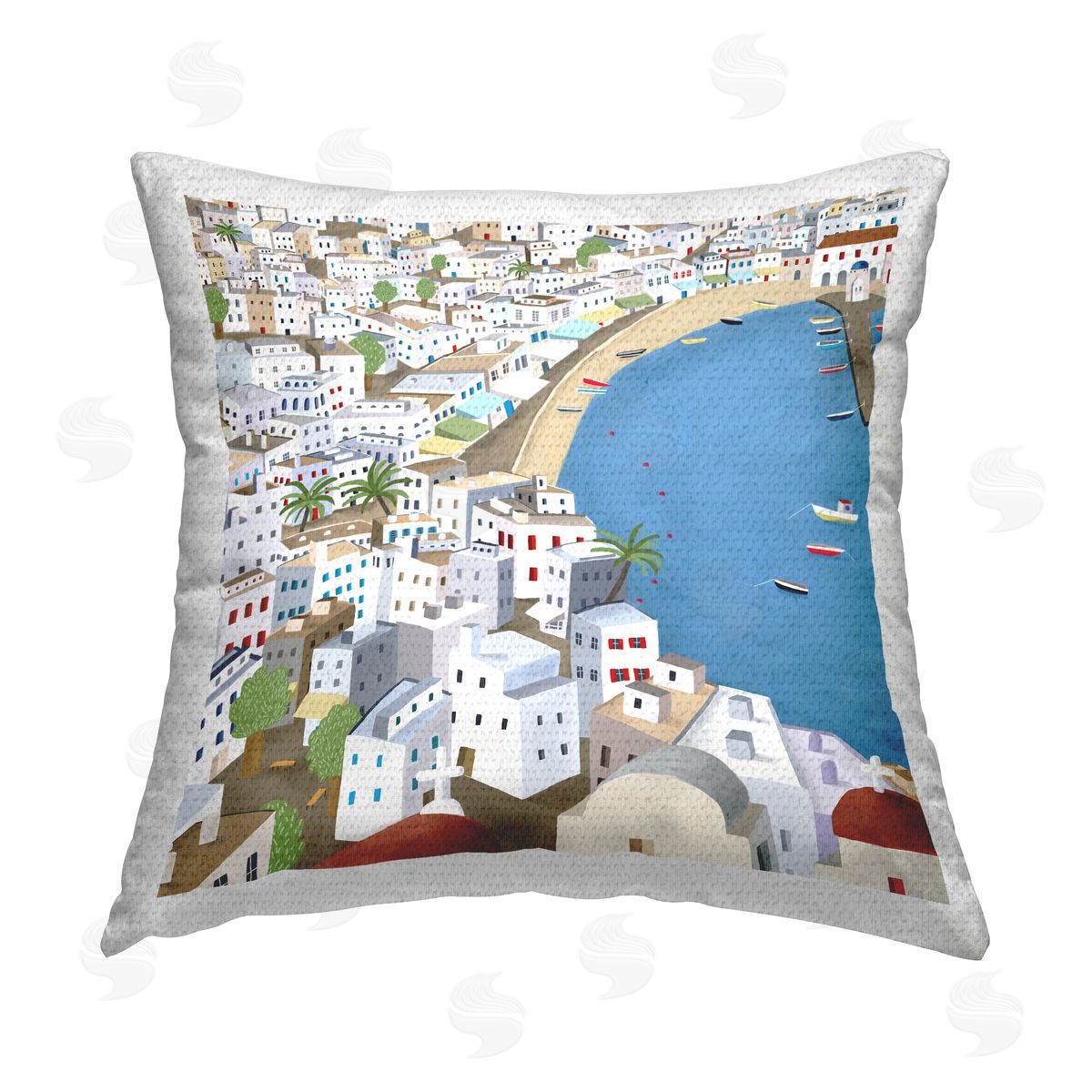 Beach Town Marina Dock Boats Outdoor Printed Pillow, Home Decor by Carla Daly