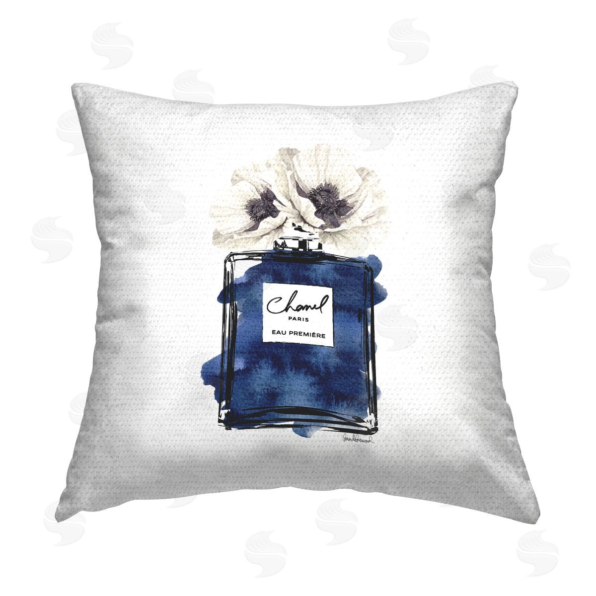 Glam Poppy Blossom Perfume Bottle Outdoor Printed Pillow, Home Decor by Amanda Greenwood