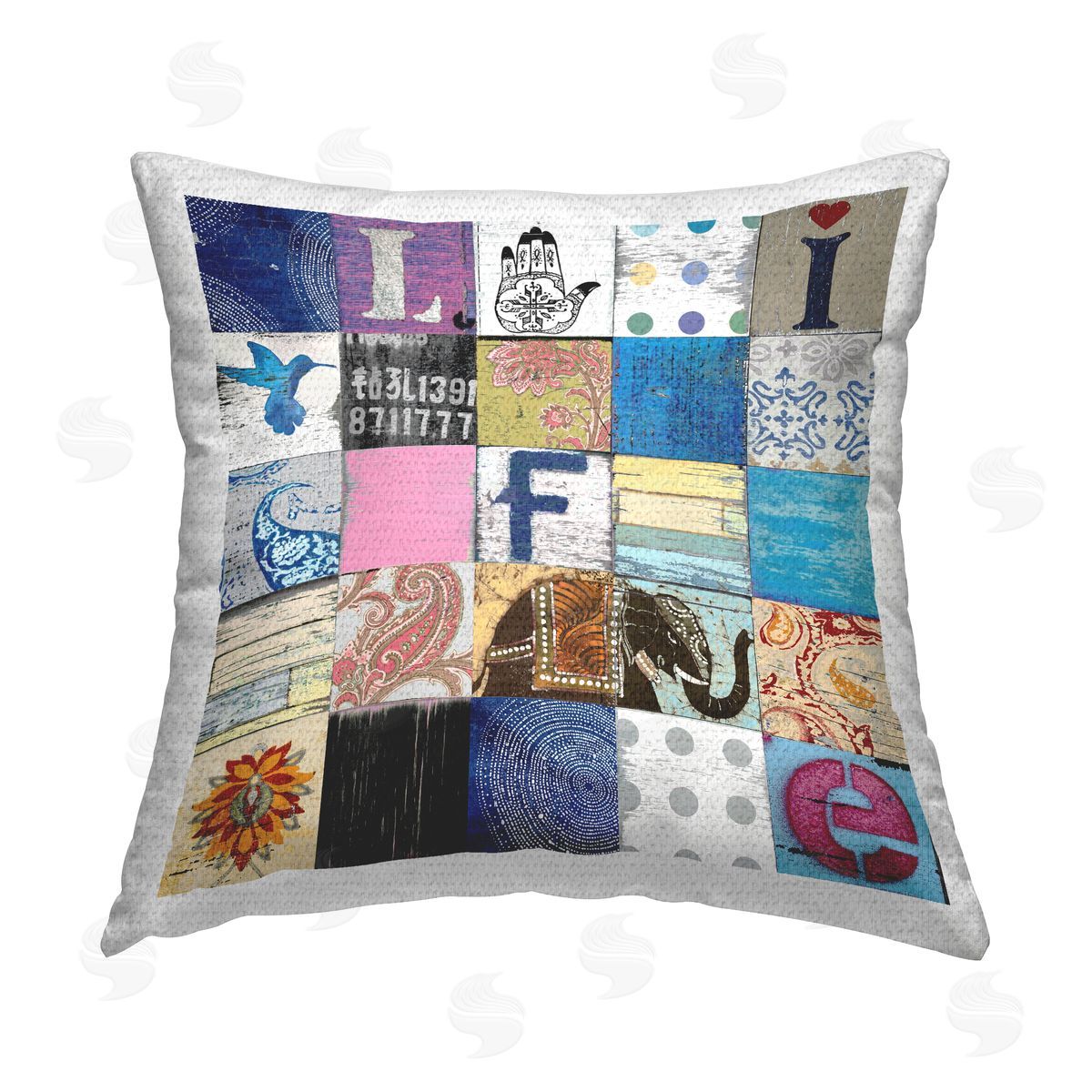 Vintage Life Collaged Pattern Outdoor Printed Pillow, Home Decor by Charlie Carter