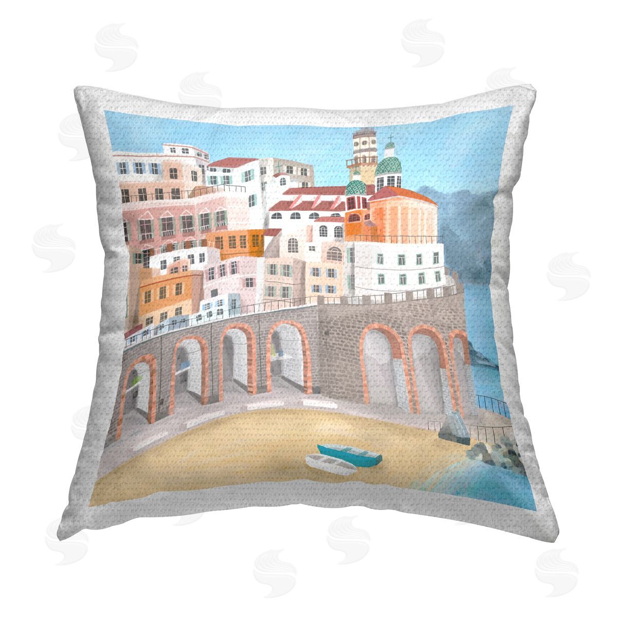 Coastal City Beach Shore Outdoor Printed Pillow, Home Decor by Carla Daly