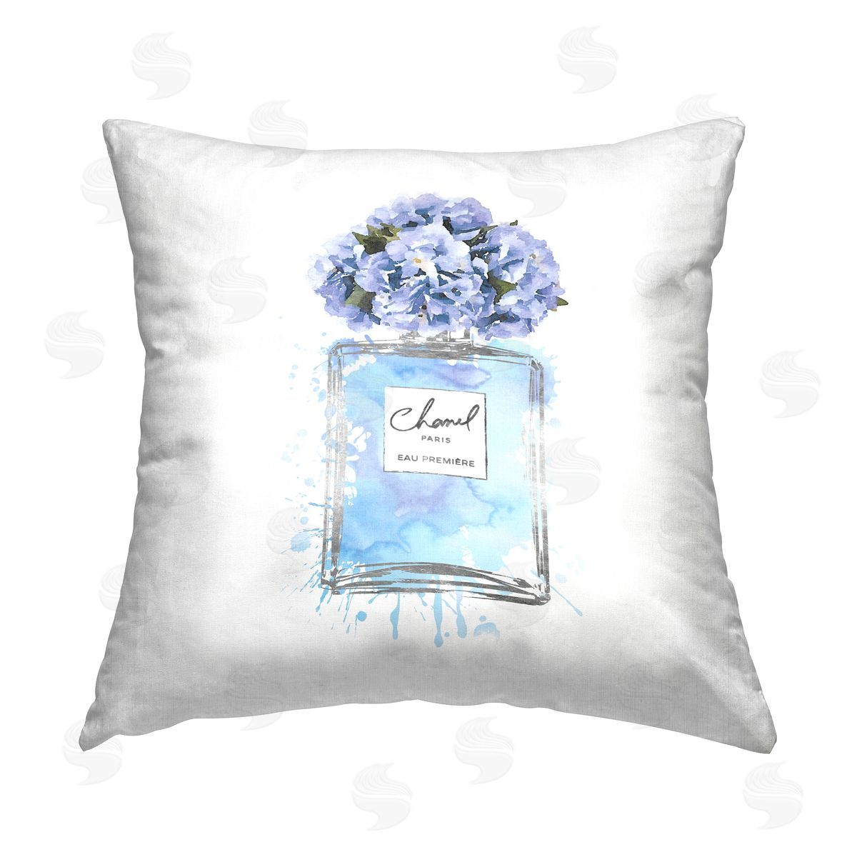 Glam Perfume Blue Flower Blooms Decorative Printed Pillow, Home Decor by Amanda Greenwood