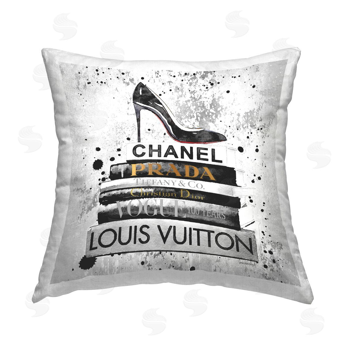 Black Glam Books Paint Splatter Decorative Printed Pillow, Home Decor by Amanda Greenwood