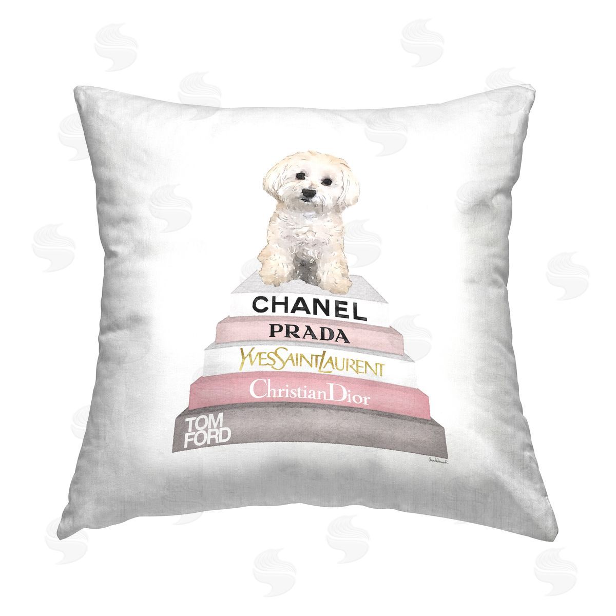 White & Pink Fashion Books Dog Decorative Printed Pillow, Home Decor by Amanda Greenwood