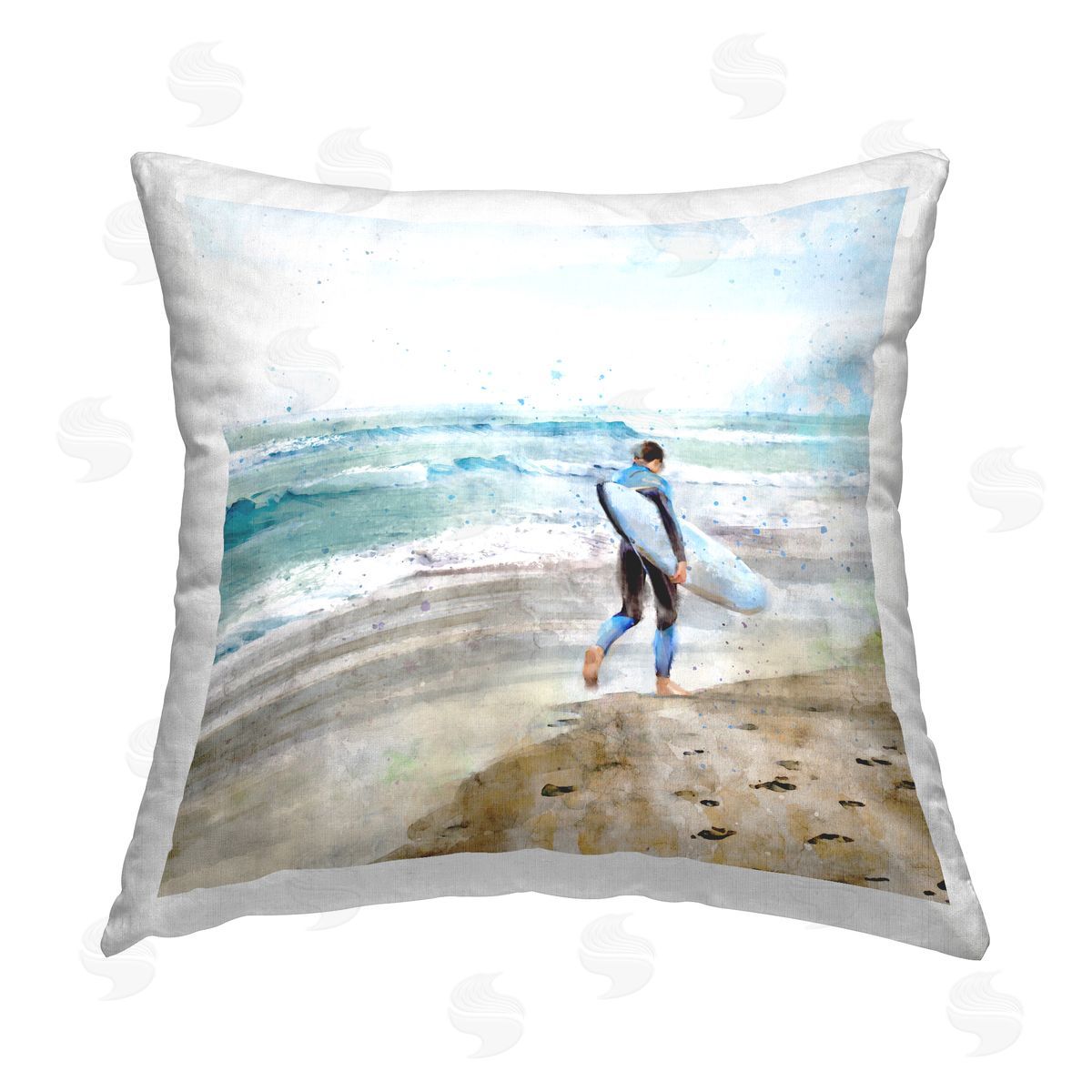 Surfer Beach Shore Sea Waves Decorative Printed Pillow, Home Decor by Ziwei Li