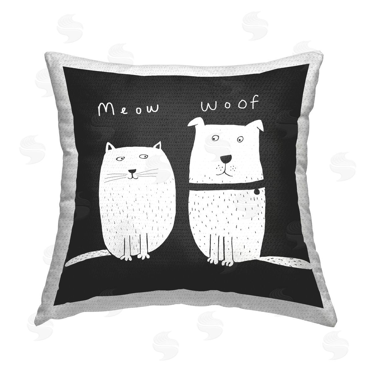 Meow Woof Whimsical Cat & Dog Outdoor Printed Pillow, Home Decor by Carla Daly