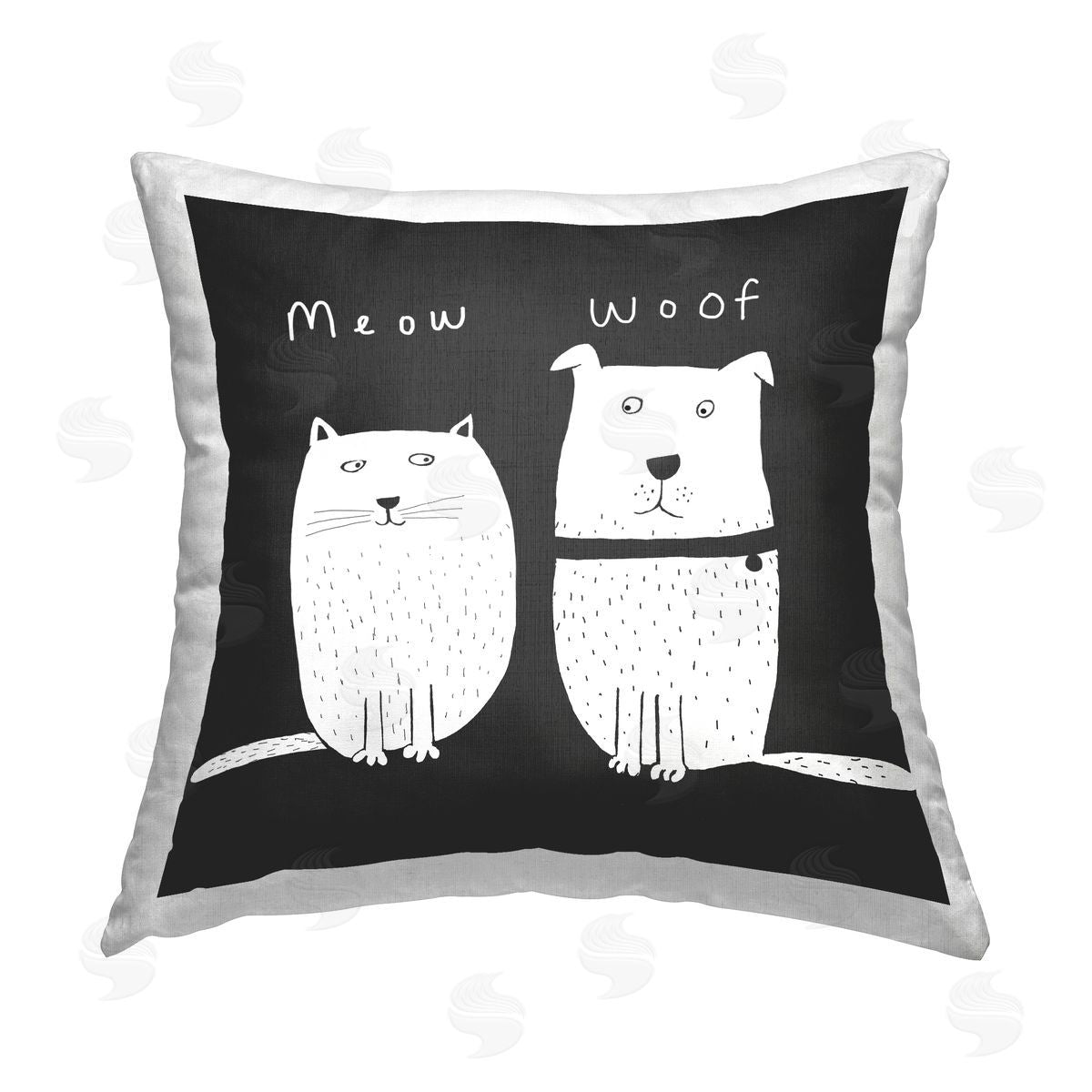 Meow Woof Whimsical Cat & Dog Decorative Printed Pillow, Home Decor by Carla Daly