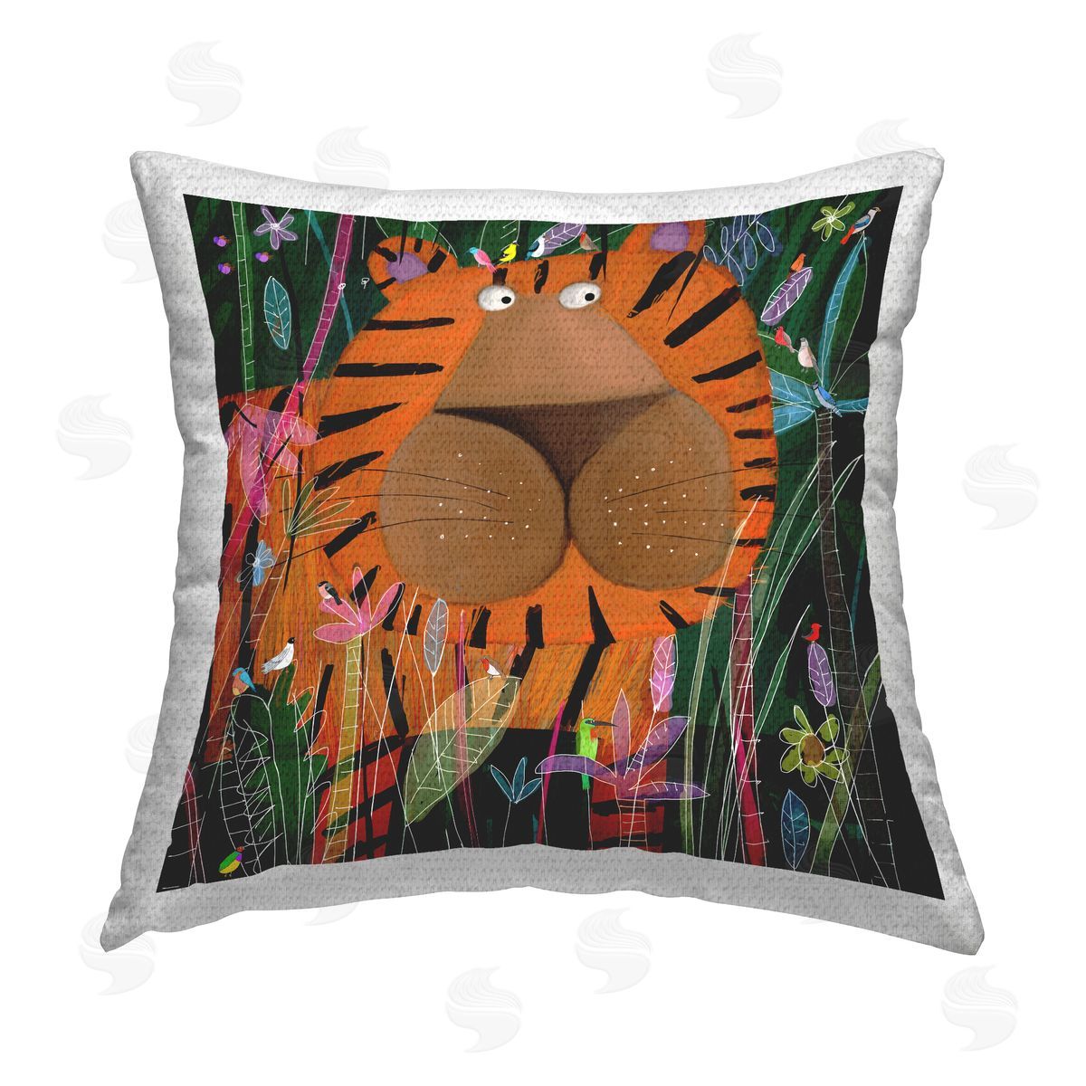 Fun Tiger Forest Vegetation Nature Outdoor Printed Pillow, Home Decor by Carla Daly