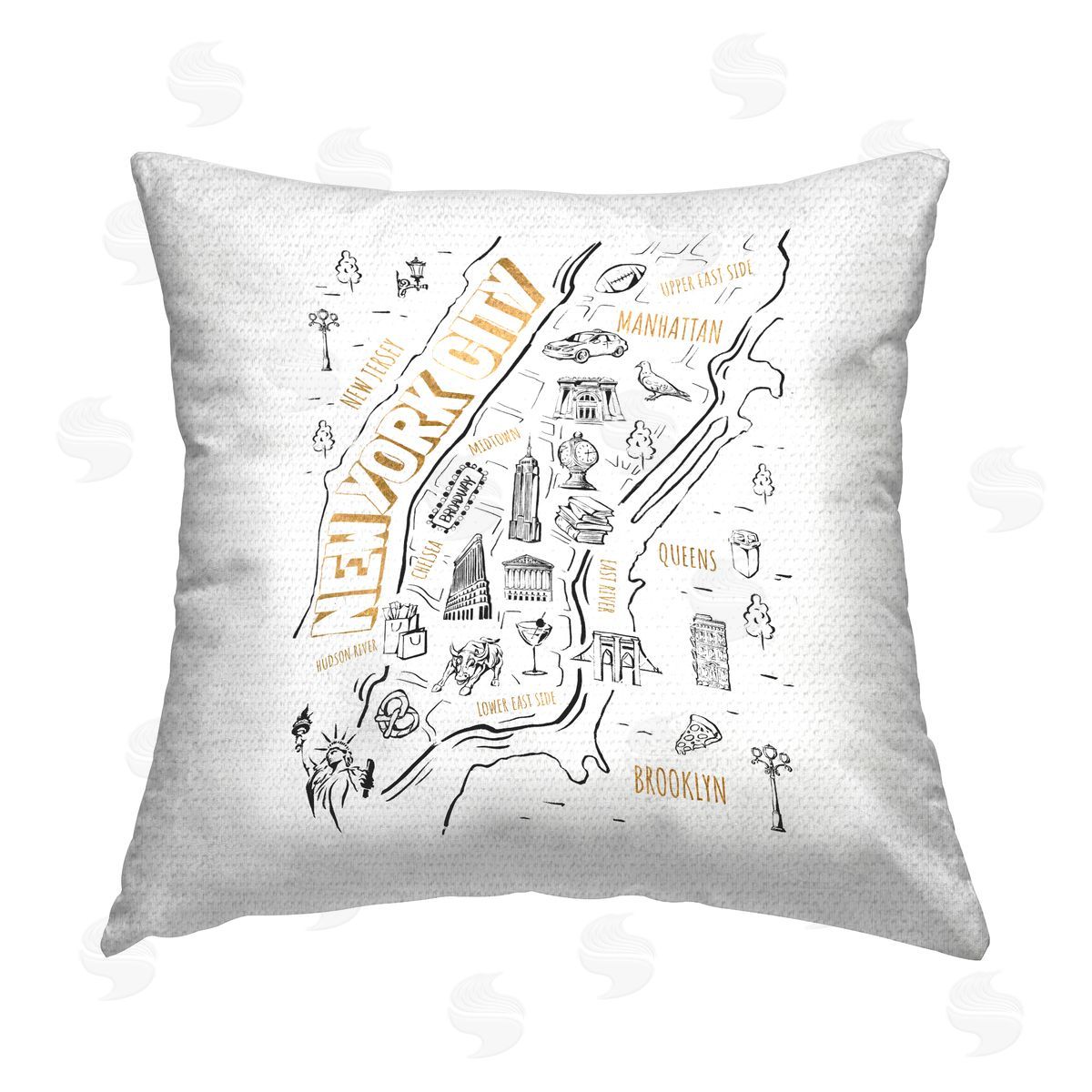 New York City Landmarks Diagram Outdoor Printed Pillow, Home Decor by Ziwei Li