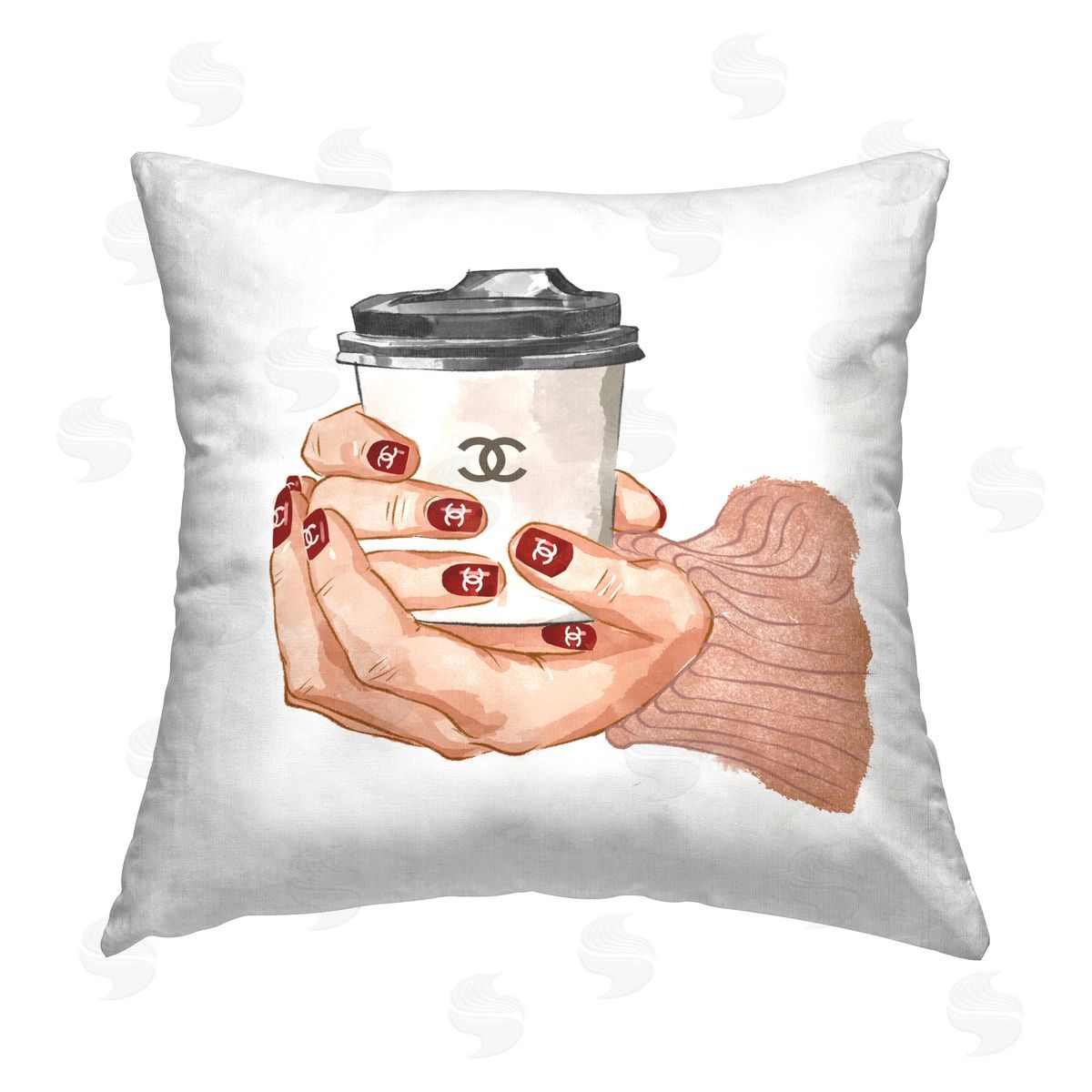 Trendy Fashion Holding Coffee Cup Decorative Printed Pillow, Home Decor by Ziwei Li