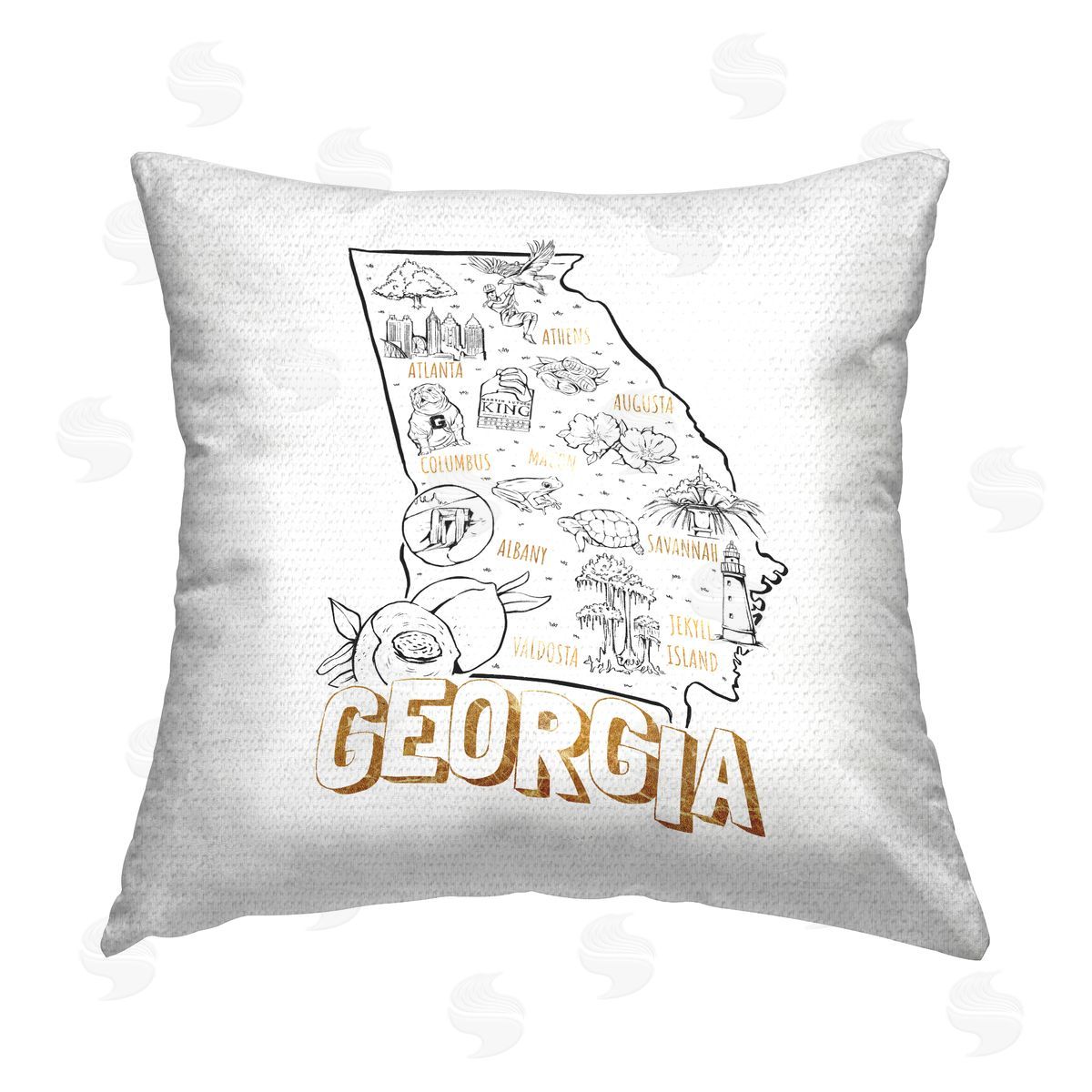 Landmark Map Georgia USA State Outdoor Printed Pillow, Home Decor by Ziwei Li