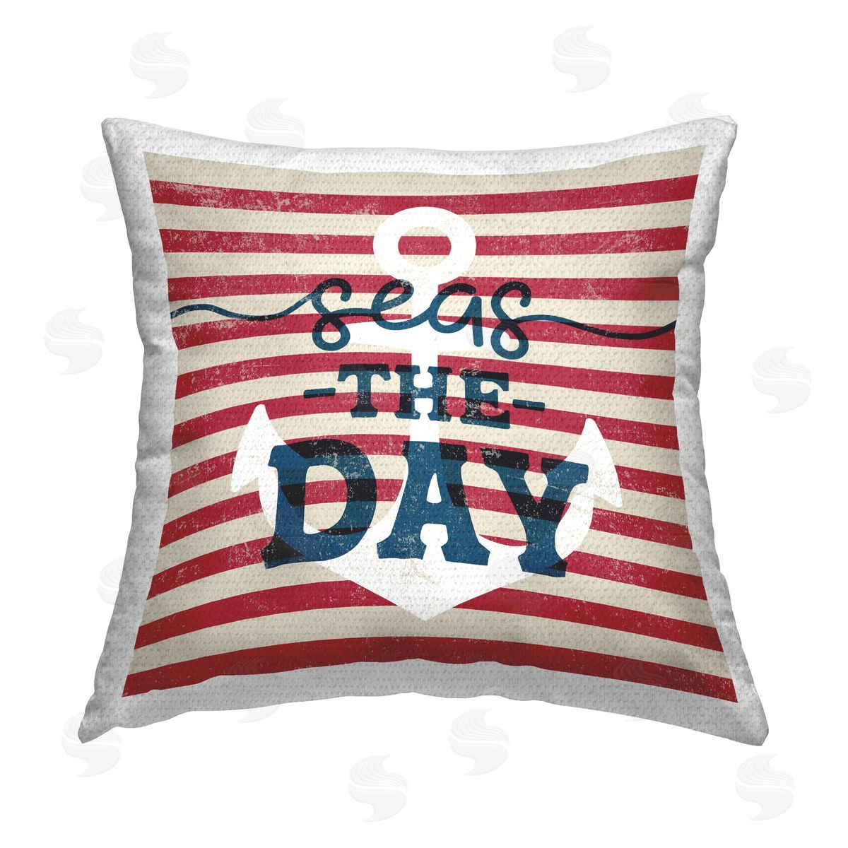 Seas The Day Anchor Stripes Outdoor Printed Pillow, Home Decor by Stupell Studio