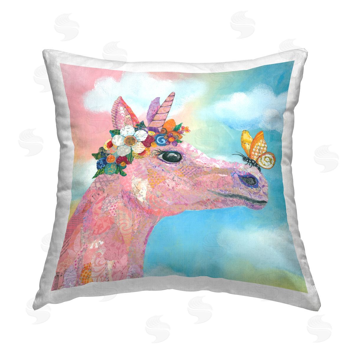 Pastel Unicorn & Butterfly Clouds Decorative Printed Pillow, Home Decor by Lisa Morales