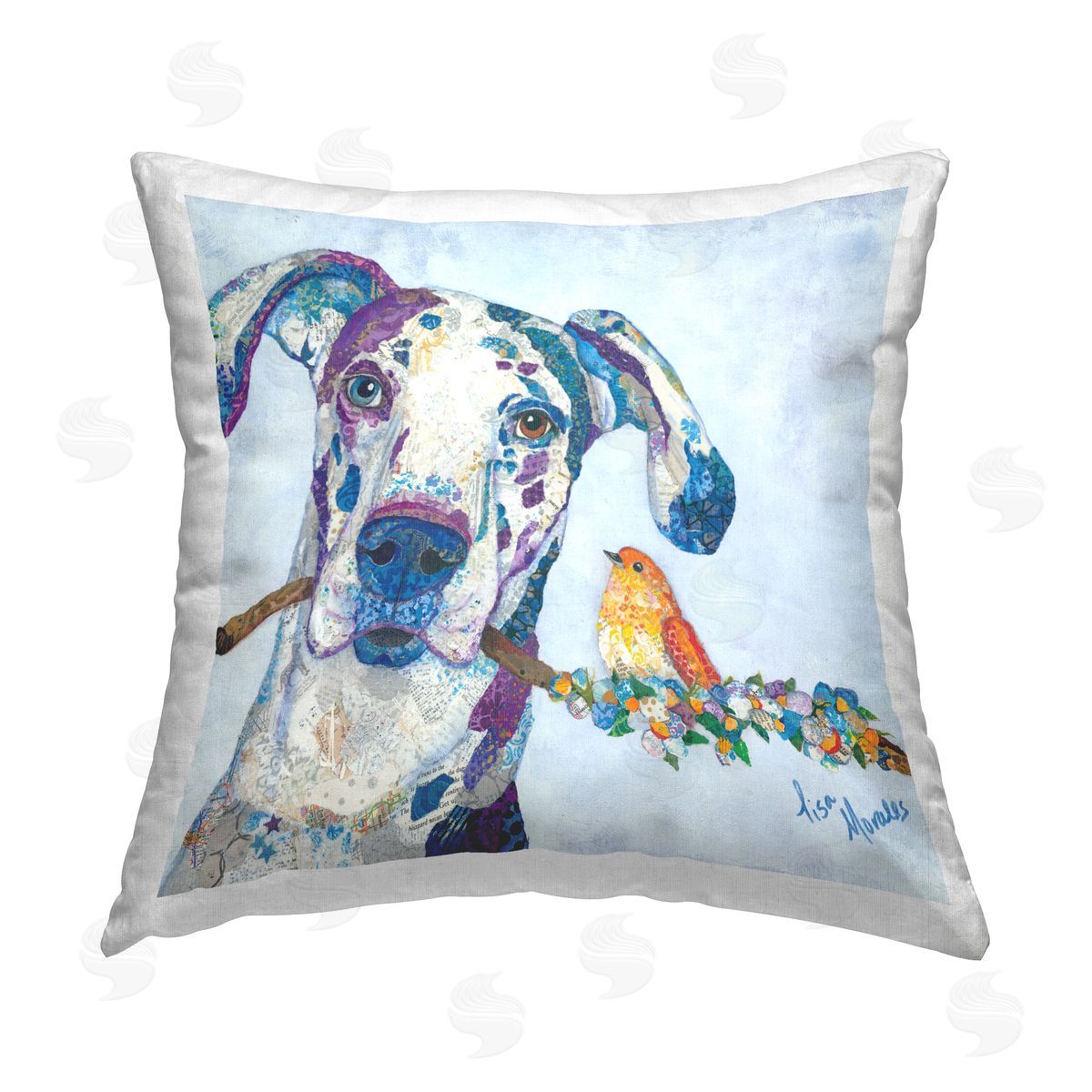 Happy Animal Friends Dog & Bird Decorative Printed Pillow, Home Decor by Lisa Morales