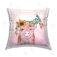 Lisa Morales | Abstract Pink Floral Pig & Bird