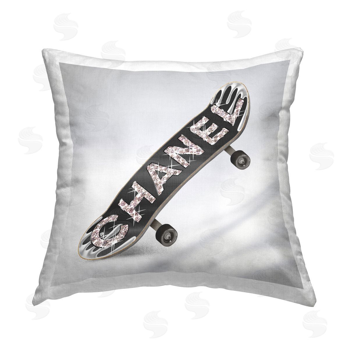 Black Glam Brand Skateboard Decorative Printed Pillow, Home Decor by Ziwei Li