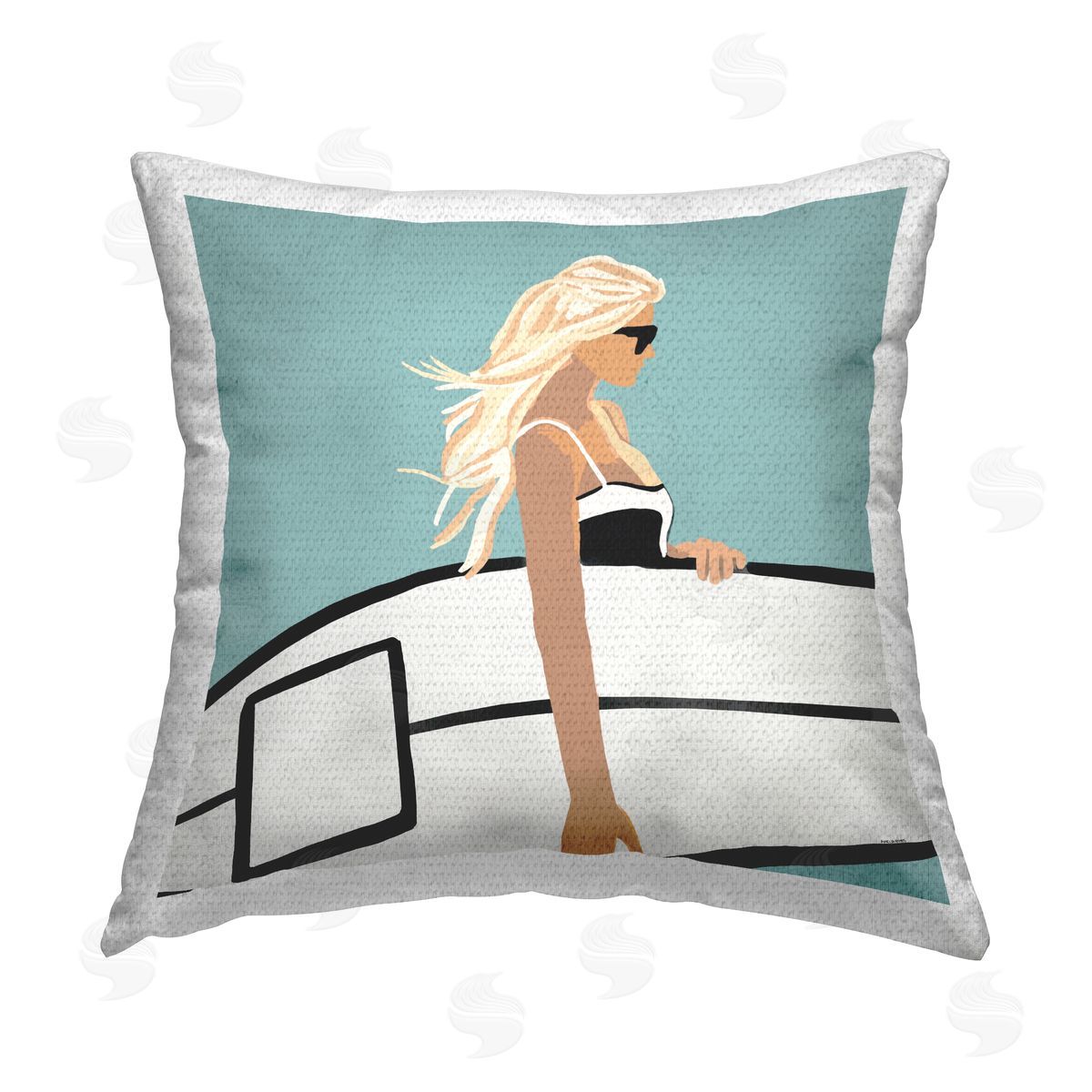 Summer Surfer Girl Beach Sky Outdoor Printed Pillow, Home Decor by Amelia Noyes