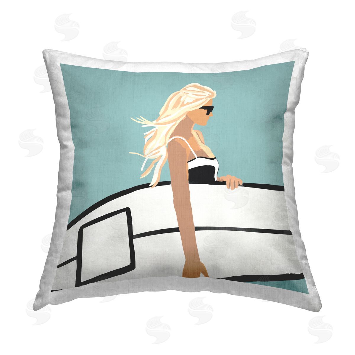 Summer Surfer Girl Beach Sky Decorative Printed Pillow, Home Decor by Amelia Noyes