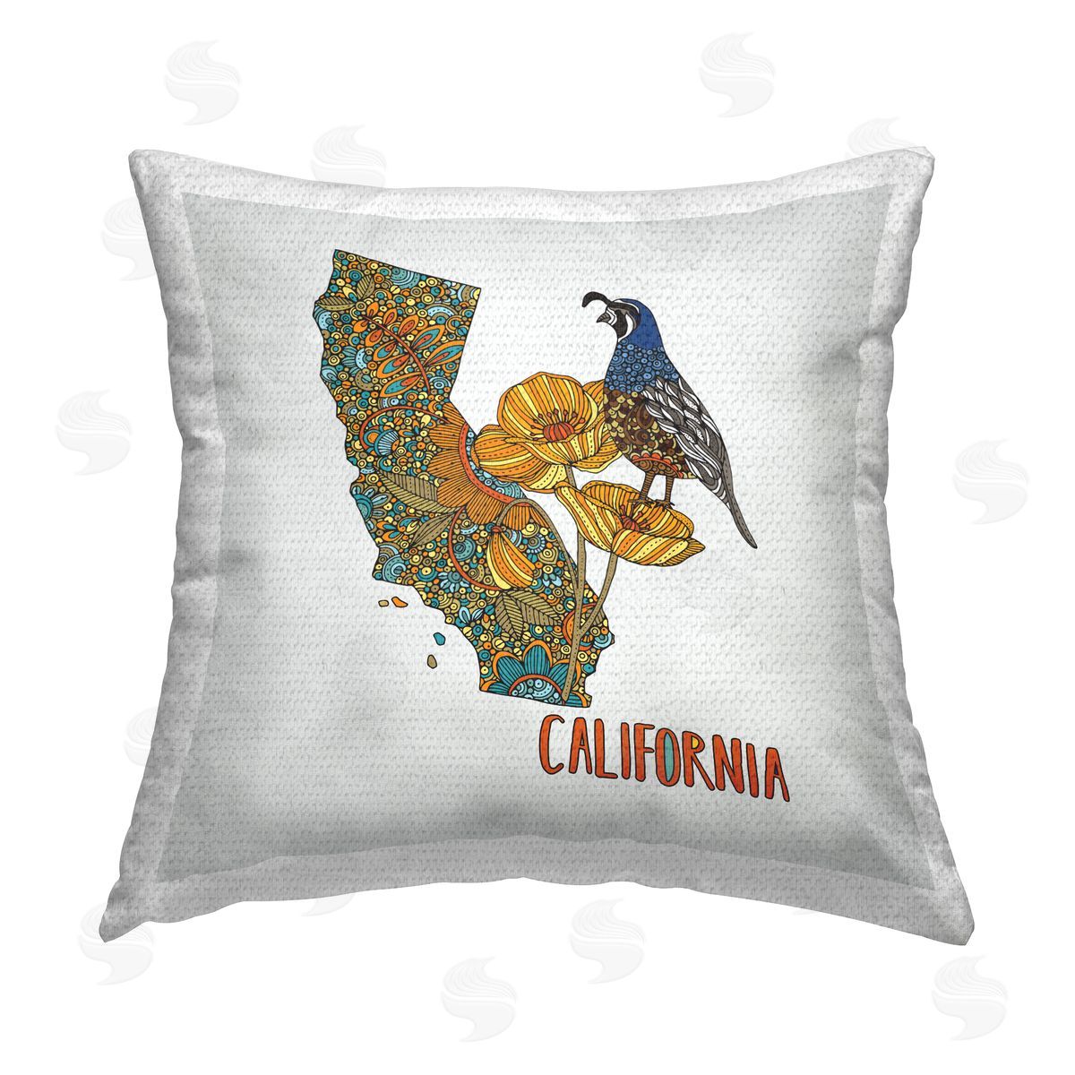 California Poppy Patterned Quail Outdoor Printed Pillow, Home Decor by Valentina Harper