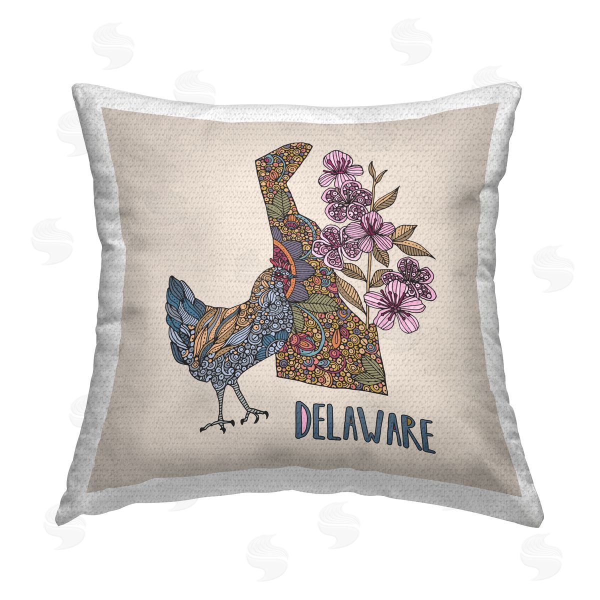 Delaware Blue Hen Blossom Pattern Outdoor Printed Pillow, Home Decor by Valentina Harper