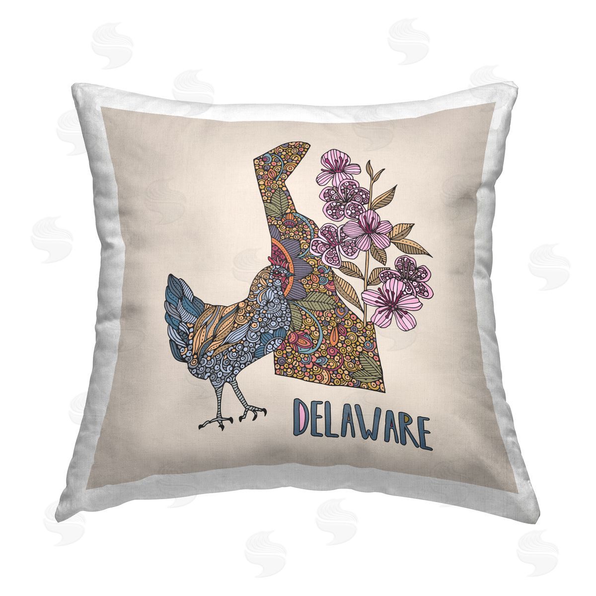 Delaware Blue Hen Blossom Pattern Decorative Printed Pillow, Home Decor by Valentina Harper