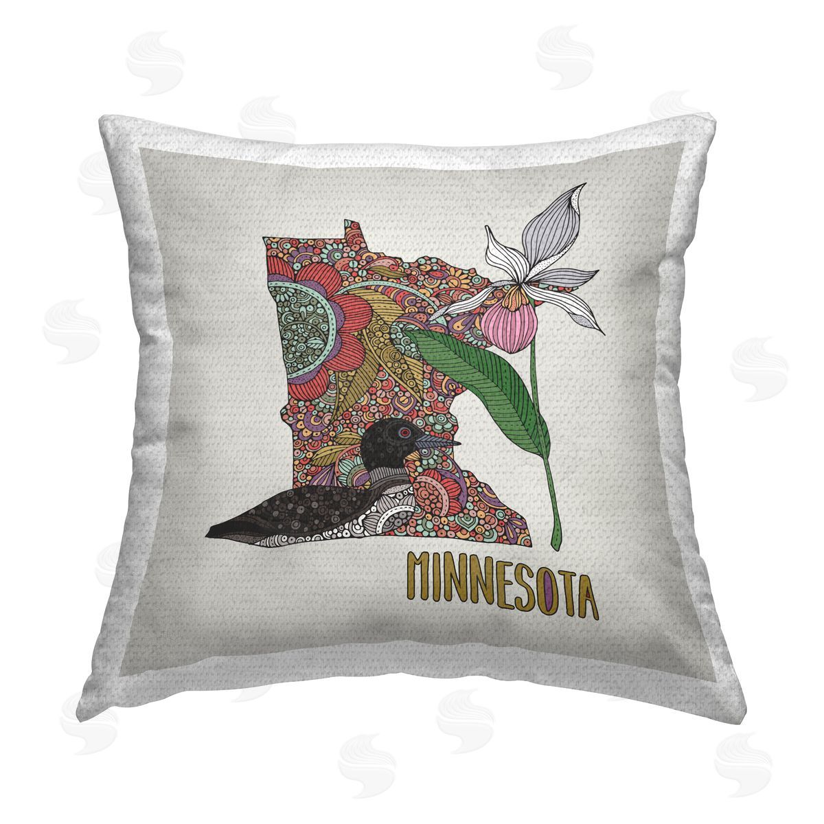 Minnesota State Flower & Bird Outdoor Printed Pillow, Home Decor by Valentina Harper
