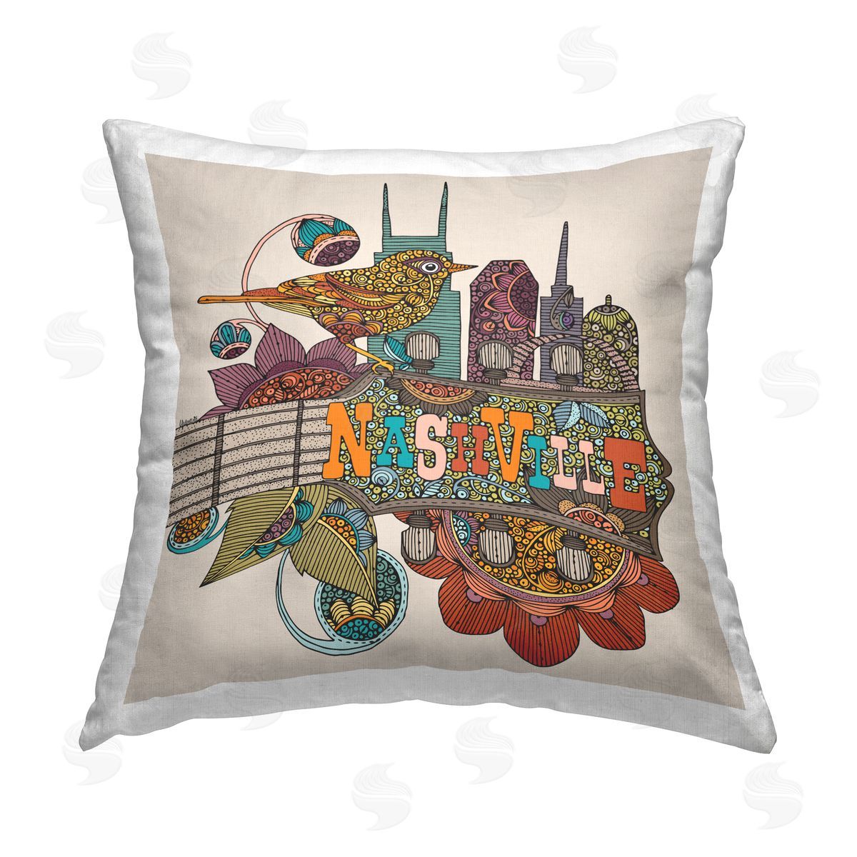 Nashville City of Music Patterned Decorative Printed Pillow, Home Decor by Valentina Harper