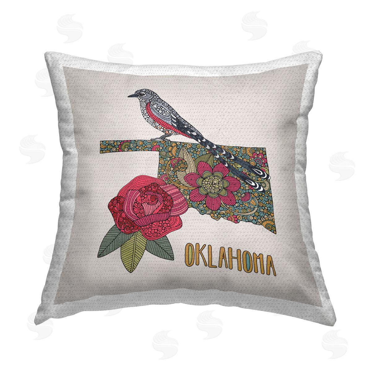 Oklahoma State Bird Flowers Outdoor Printed Pillow, Home Decor by Valentina Harper