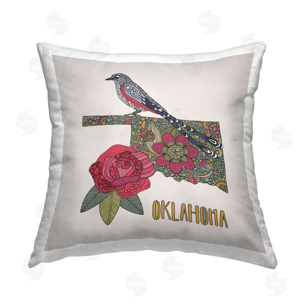 Oklahoma State Bird Flowers Decorative Printed Pillow, Home Decor by Valentina Harper