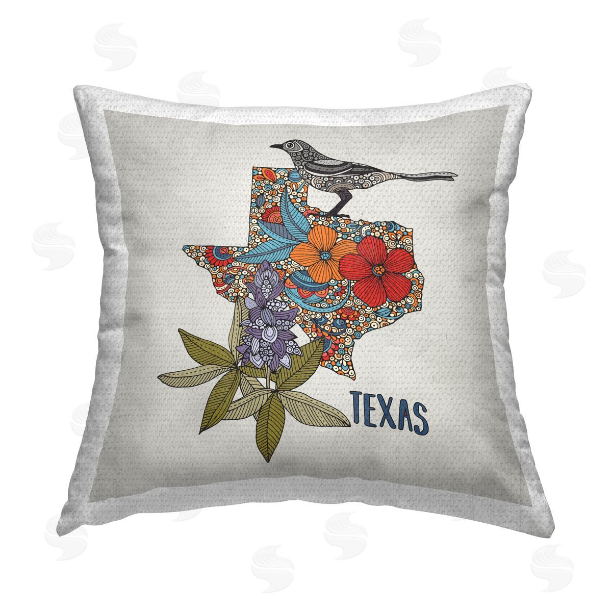 Texas Floral Pattern State Bird Outdoor Printed Pillow, Home Decor by Valentina Harper