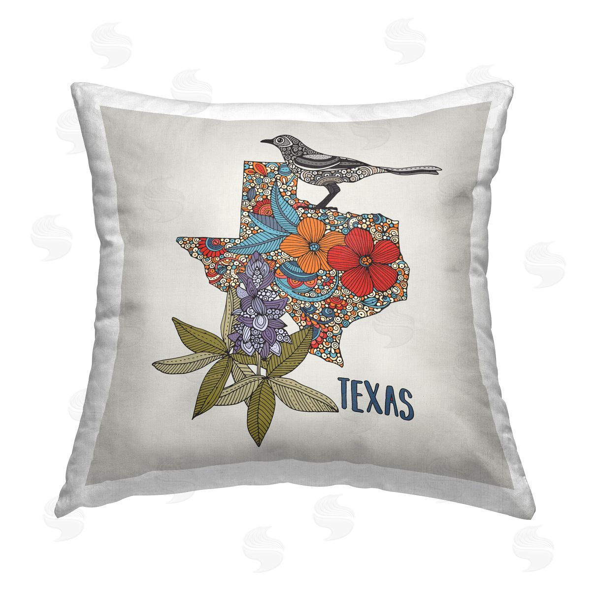 Texas Floral Pattern State Bird Decorative Printed Pillow, Home Decor by Valentina Harper