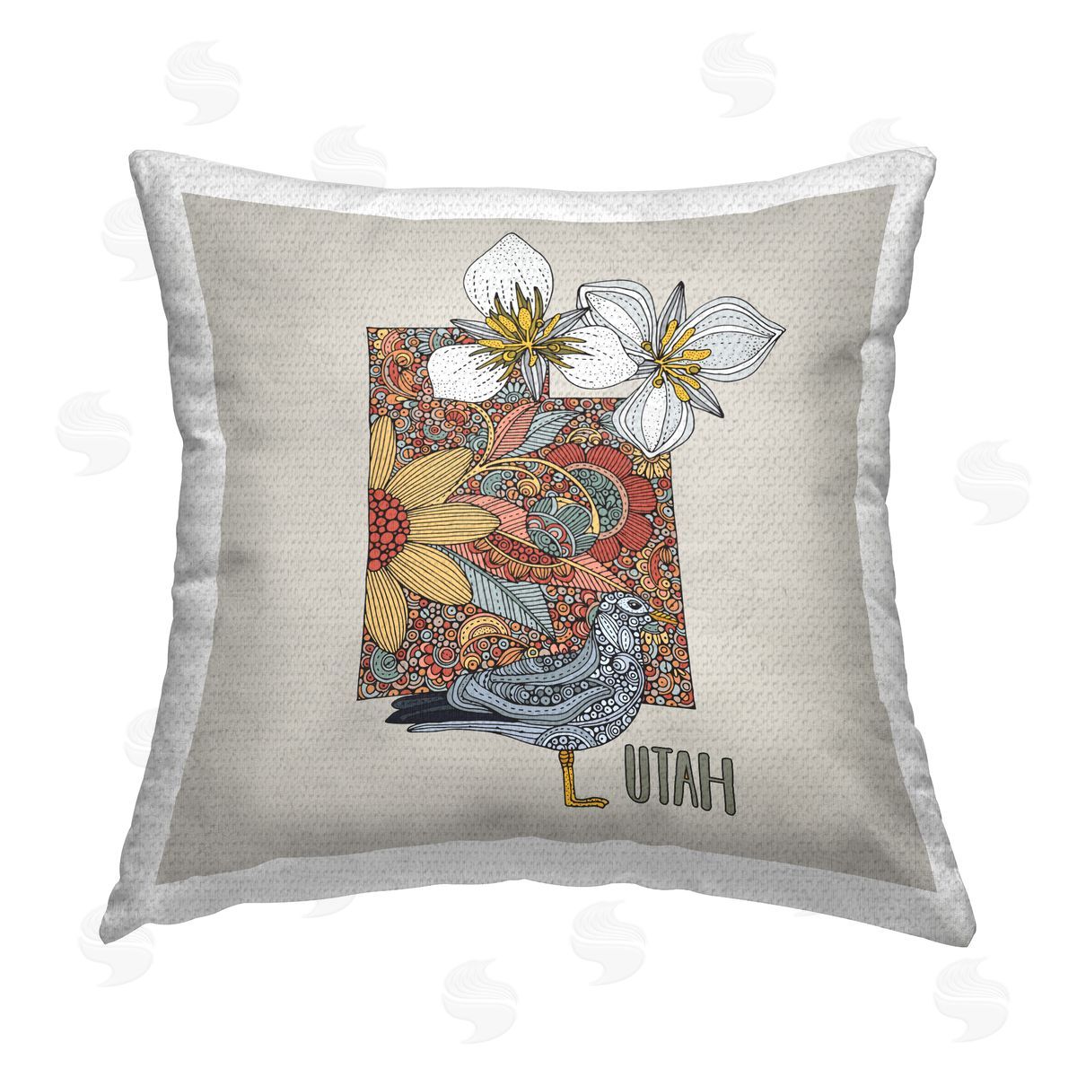 Utah Gull Floral Pattern State Outdoor Printed Pillow, Home Decor by Valentina Harper
