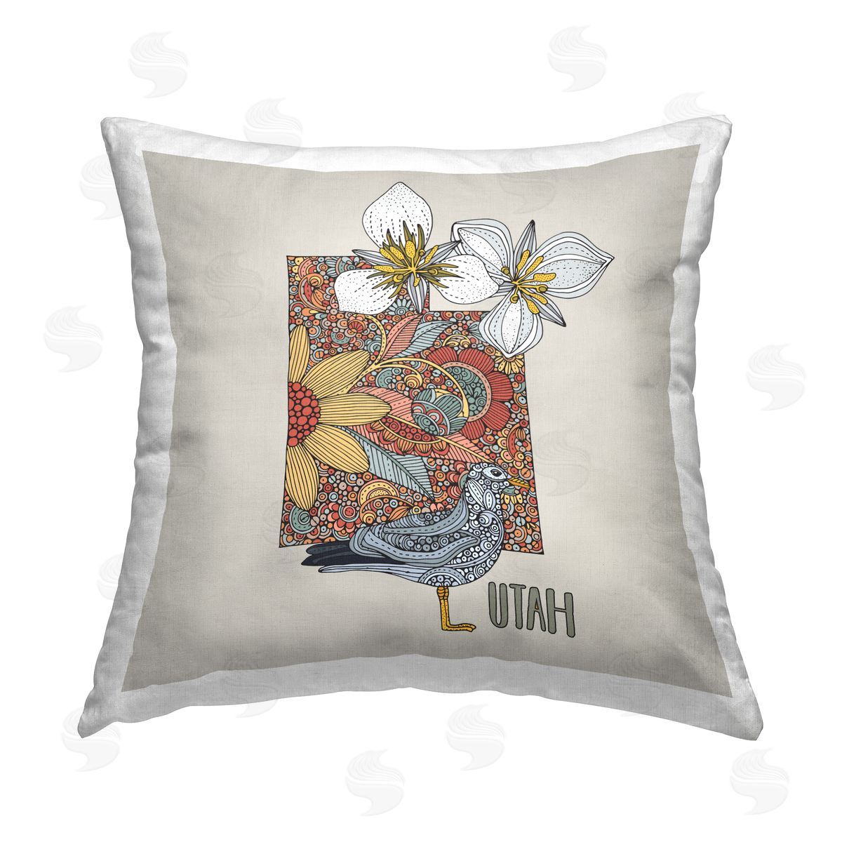 Utah Gull Floral Pattern State Decorative Printed Pillow, Home Decor by Valentina Harper