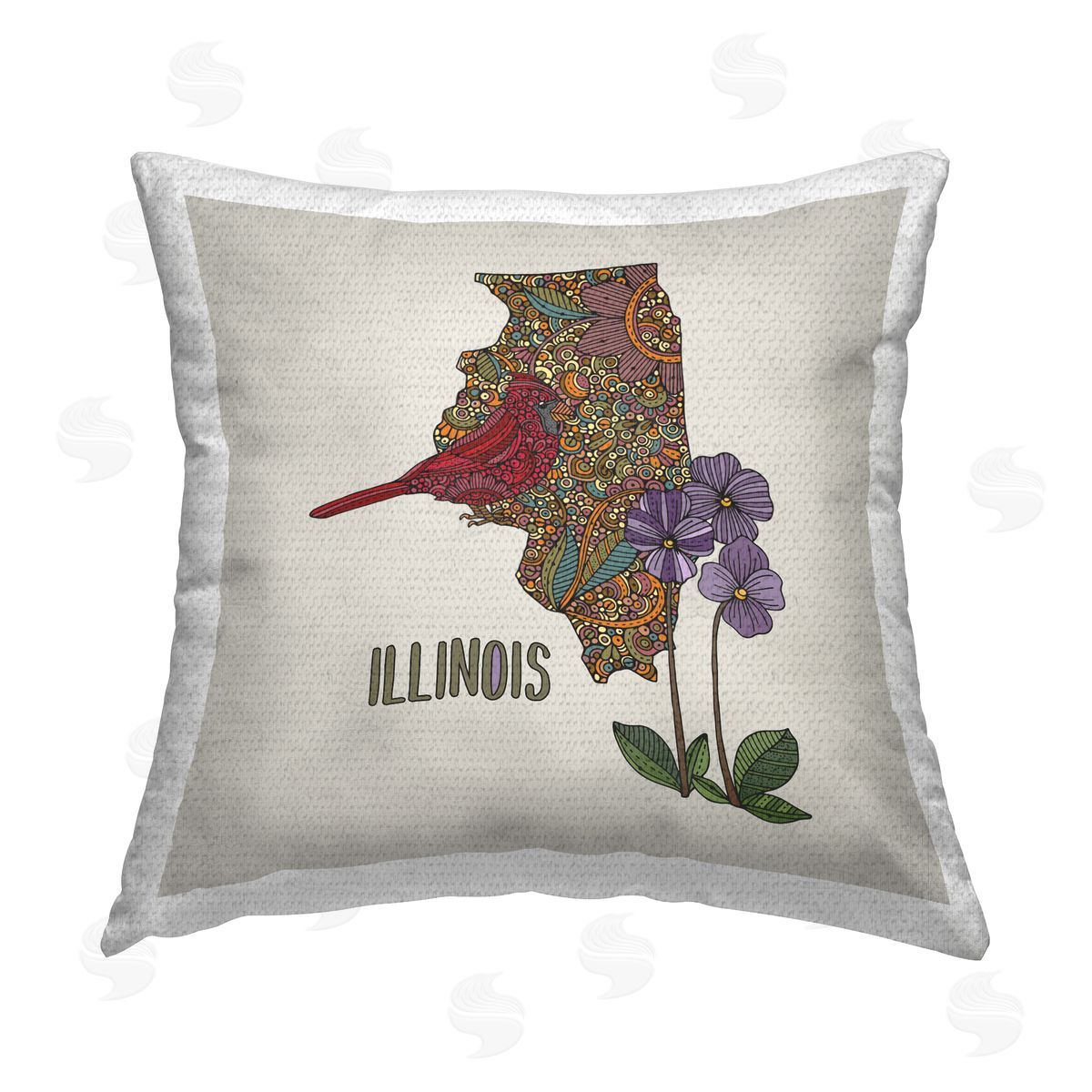 Illinois State Bird & Flower Outdoor Printed Pillow, Home Decor by Valentina Harper