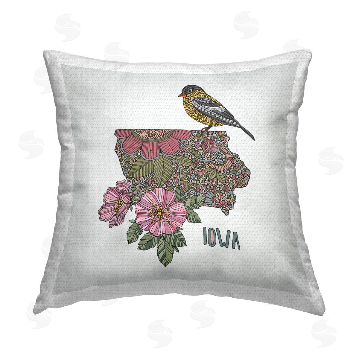Iowa State Bird & Flower Patterned Outdoor Printed Pillow, Home Decor by Valentina Harper